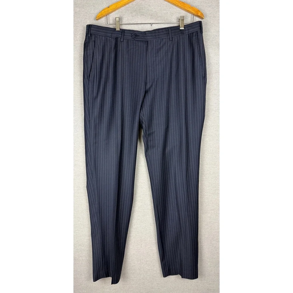 Ermenegildo‎ Zegna Milano Suit 44L Mens Navy Blue Pinstripe Trofeo Wool 2pc 54L